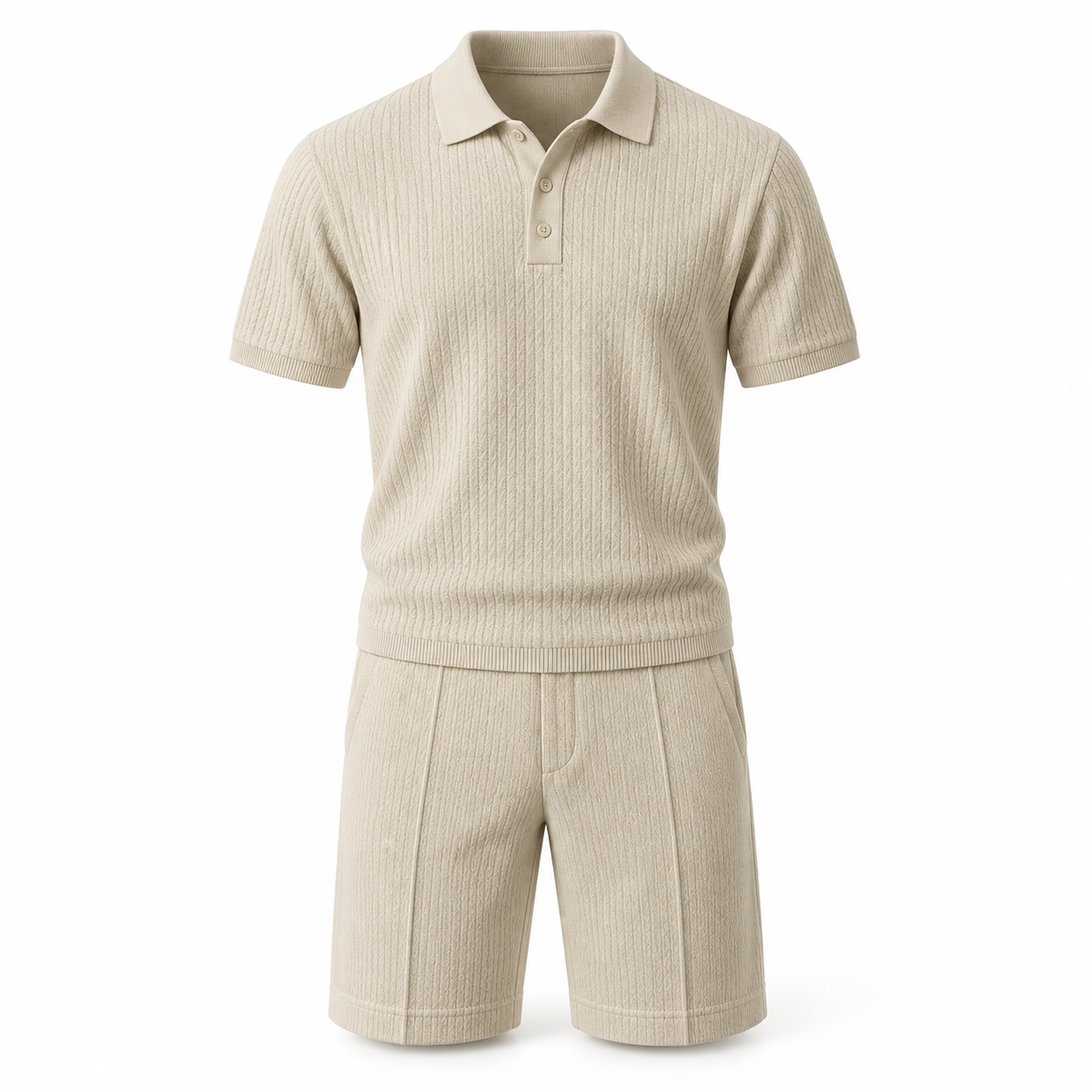 Essential textured knit polo and tailored shorts set