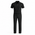 Textured polo and tailored trousers set