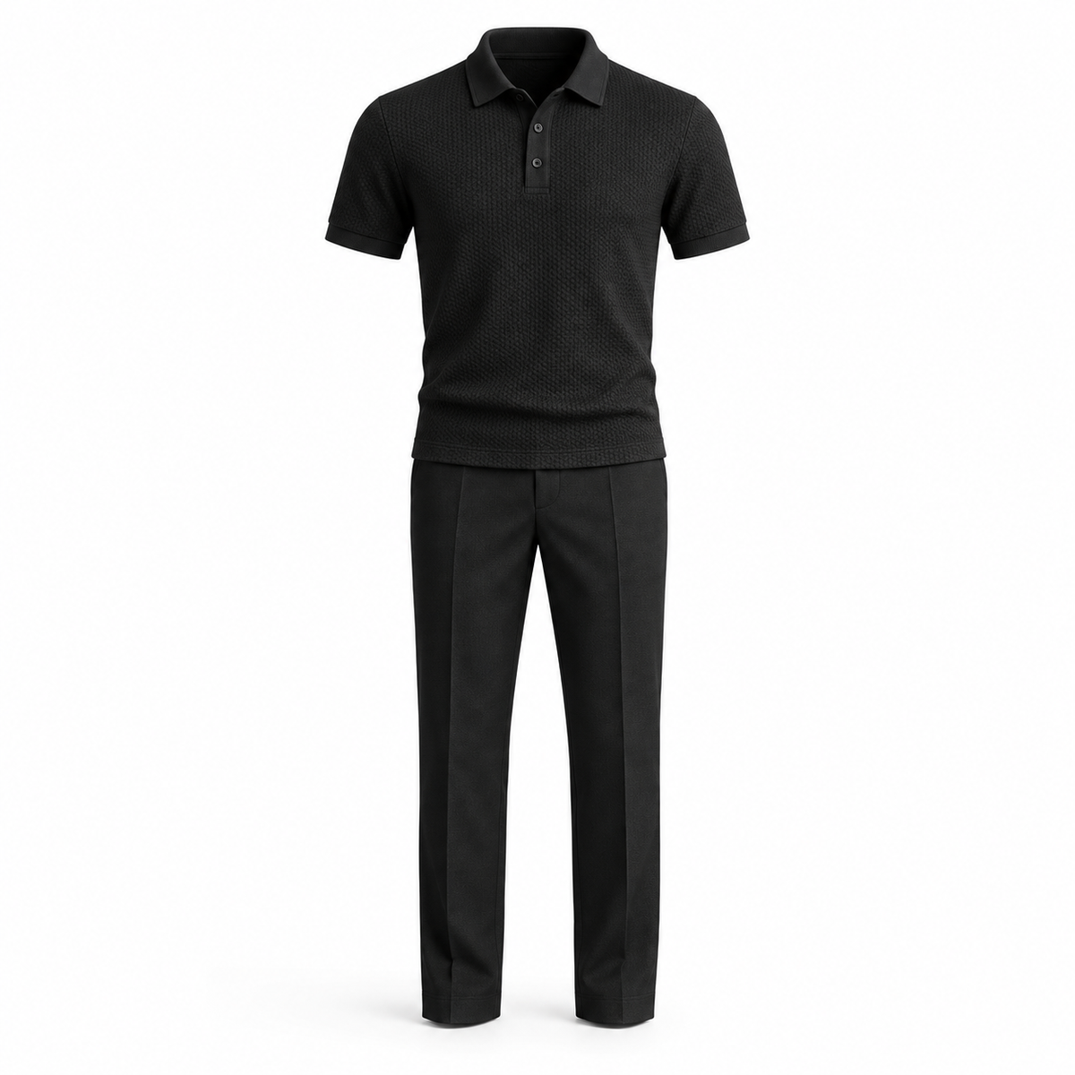 Textured polo and tailored trousers set